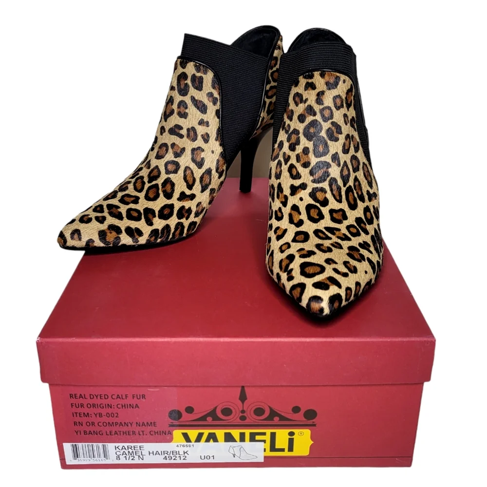 Vaneli Womens Karee Calf Hair High Heeled Ankle Boots Brown Leopard Size 8.5 NEW